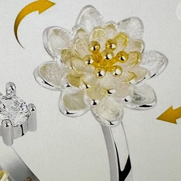 White Lotus Flower Floral Rotating Spinning CV Anxiety Fidget Ring Size 9 - Picture 5 of 6